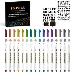 18/30 Pack Metallic Marker Pens, 24 Colors Fine Tip Paint Pens with 6 Stencils f