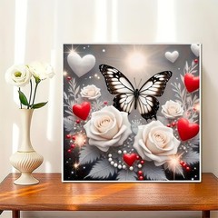 Diamond Painting Kit for Adults Butterfly and White Roses Full Drill Diamond Art