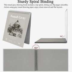 Toned Gray Sketchbook 11×14, Large Drawing Pad, 60 Sheets (85lb/130gsm) Spira…