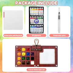 Pocket Artist Watercolor Travel Set Mini Portable Wooden Paint Palette Box Kits