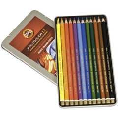 POLYCOLOR™ Drawing Pencils (3.8 mm) w/ Tin Case – 12 Assorted Colors – NEW