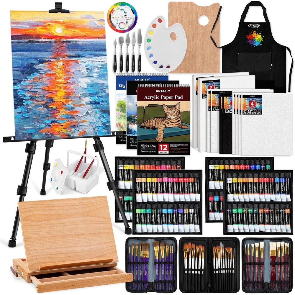 187Pcs Professional All-in-One Art Painting Kit with Aluminum & Beech Wood Ea…