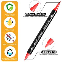 30 Colors Acrylic Paint Pens, Dual Tip 1 Count (Pack of 30), Multicolor