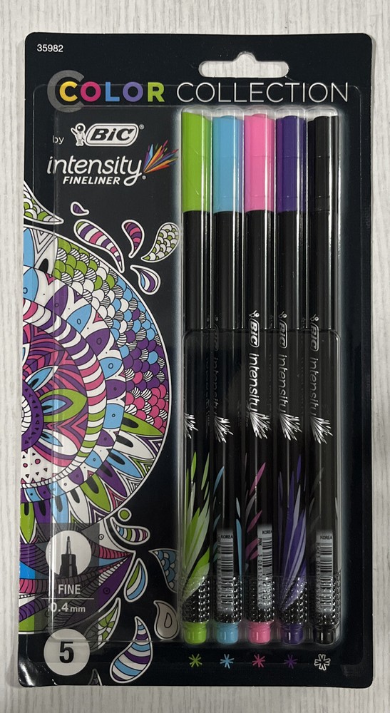 BIC Intensity Fineliner Marker Pen, Fine Point (0.4 mm), Assorted Colors, 5 Pack