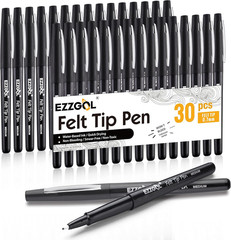 Black Felt Tip Pens, 30 Pack, 0.7mm Premium Medium Fine Point, Felt Tip Pens