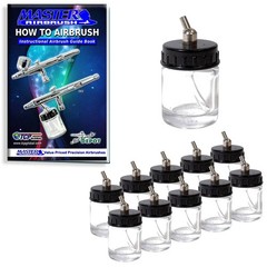 10-Pack 3/4oz Glass Jars with 30° Adaptor for Dual-Action Siphon Airbrushes