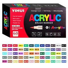 12/24/36/48/60 Color Acrylic Paint Markers Brush Tip Pen for Rock Wood Glass Art