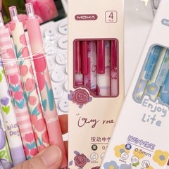 4Pcs Black 0.5mm Retractable Gel Ink Pens Vibrant Colours Smooth Writing Pen