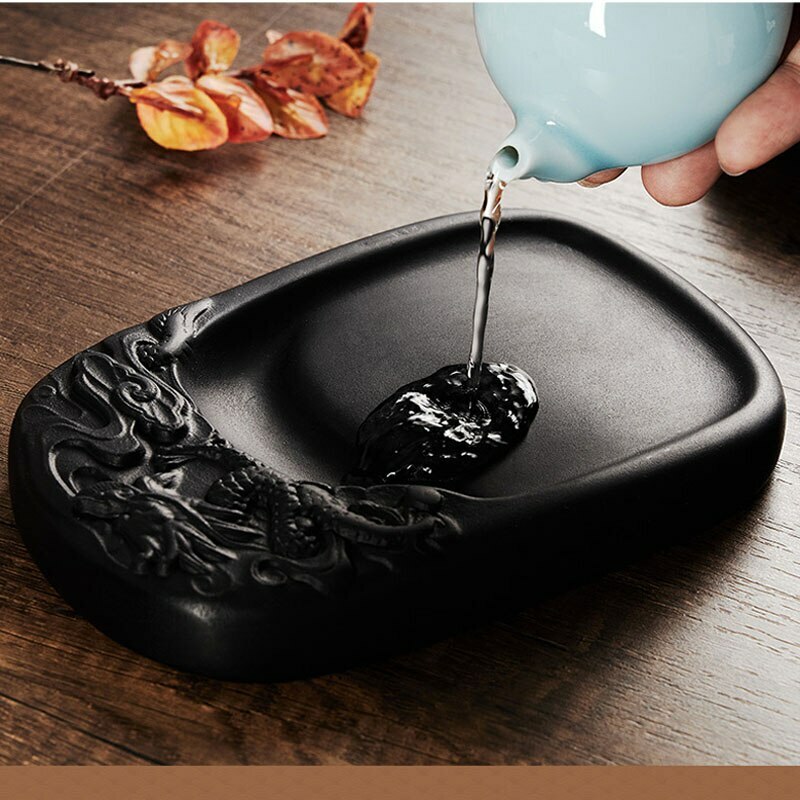 6.8inch Chinese Natural Carved Calligraphy Inkstone Practice Writing Painting
