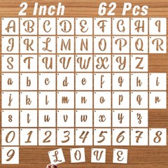 2 Inch Letter Stencils for Painting on Wood, 62 Pcs Calligraphy Alphabet and …
