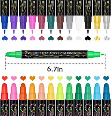 Artistic Versatility: 24 Colors Dual Tip Acrylic Paint Markers for All Surfaces