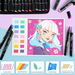 Ohuhu Acrylic Paint Pens 30 Colors Dual Tips (Round & Fine) High Opacity Paint