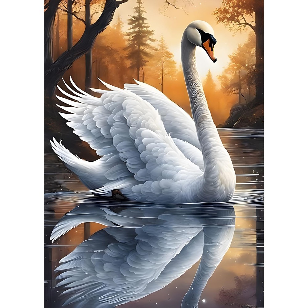 DPHERO DIY Swan Diamond Painting Kits for Adults,5D Twilight Mittel, White