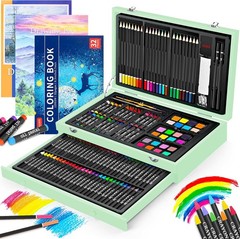 IBayam Art Supplies, 150-Pack Deluxe Wooden Art Set Crafts Drawing Painting Kit