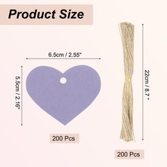200Pcs Kraft Paper Gift Tags String 2.2 x 2.6 Inch Heart Shape Purple