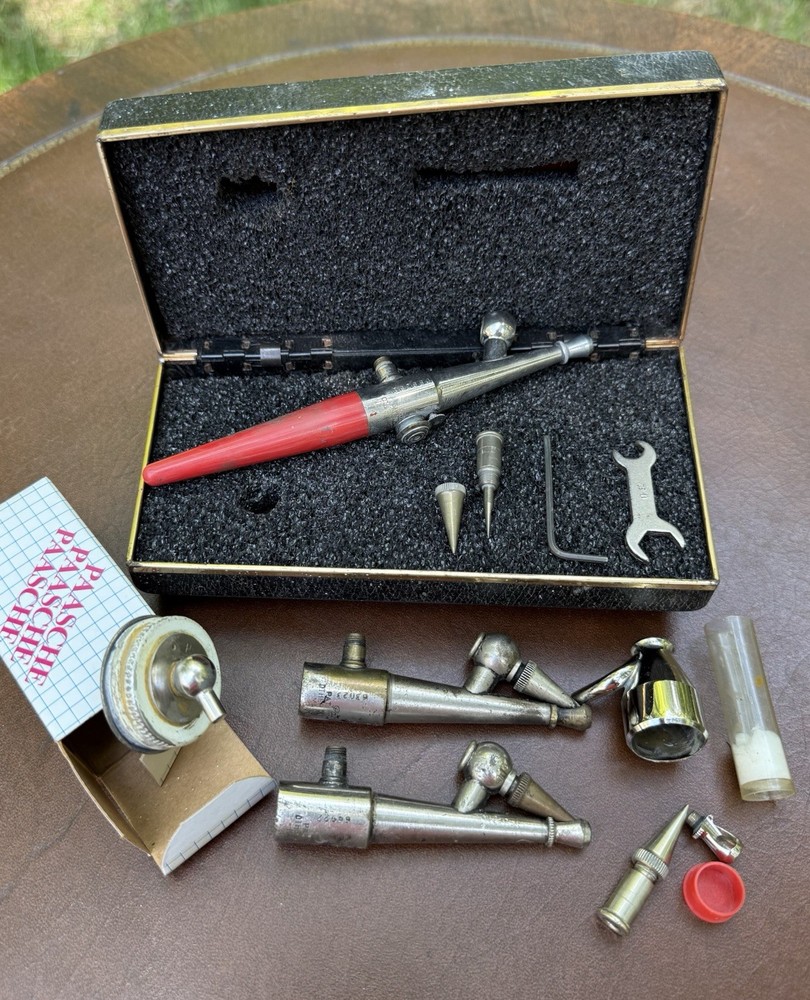 Vintage Paasche Airbrush Set w/ Case, Multiple Heads, Parts & Accessories