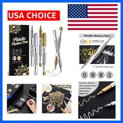 4 Pack Metallic Markers Pens, Water Based Silver & Gold Paint Pens, Gold & Si…