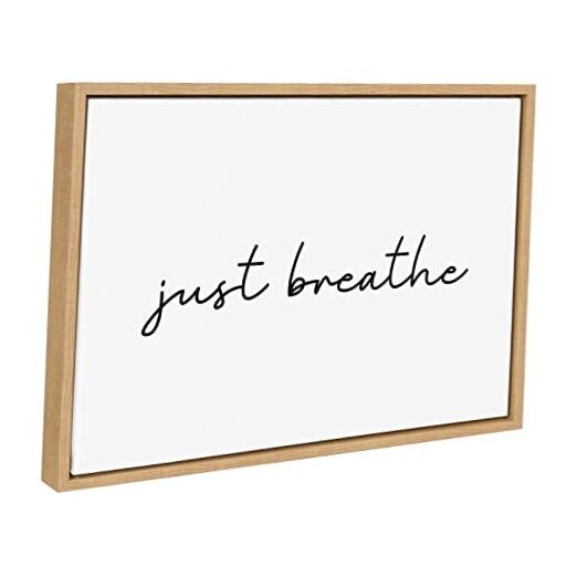 Sylvie Just Breathe Horizontal BW Framed Canvas Wall Art 18L” x 24W” Natural