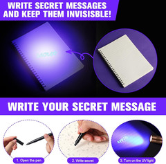 8 Pcs Black Light Markers Set 4 Invisible Ink Pen 4 Mini UV Flashlights Invisibl