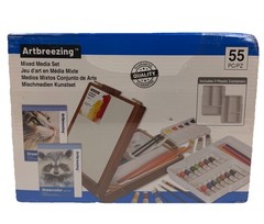 55-Piece Mixed Media Art Set with Sketch Box Easel & Painting Accessories | New