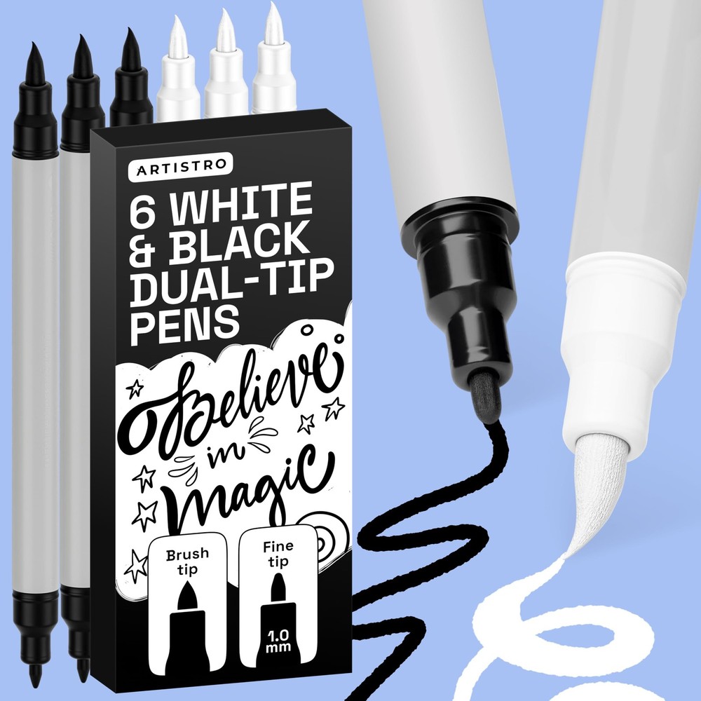 ARTISTRO Acrylic Paint Pens – Dual Tip 5 Count (Pack of 1), Black&White