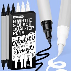 ARTISTRO Acrylic Paint Pens – Dual Tip 5 Count (Pack of 1), Black&White