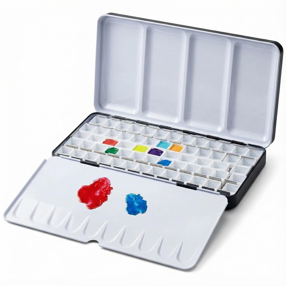 DUGATO Large Empty Watercolor Palette Tin with Lid – Holds 48 Half Pans (63 I…
