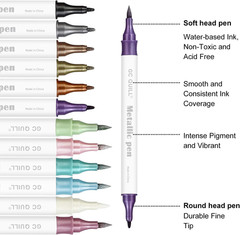 12 Colors Metallic Marker Pens – Dual Tip Brush and Fine Point Pens for DIY Albu