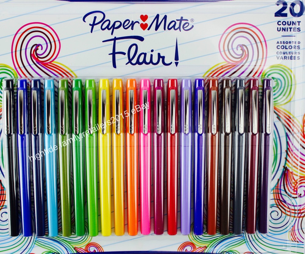 Paper Mate Flair! Colored Pens Felt Tip Medium-Point Assorted Colors, Set of 20