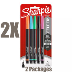 Sharpie Felt Pens Fine Point Assorted Ink 5/Pack Fade Water Resistant Quick Dry