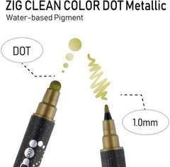 CLEAN COLOR DOT Metallic Dual Tip Markers 6 Colors Set, 0.5Mm Fine Tip and a Fle