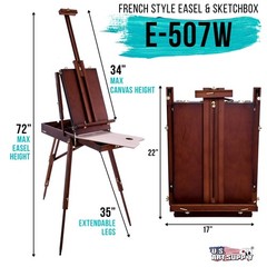 U.S. Art Supply Coronado Walnut Large Wooden Easel French Style Field Box Drawer
