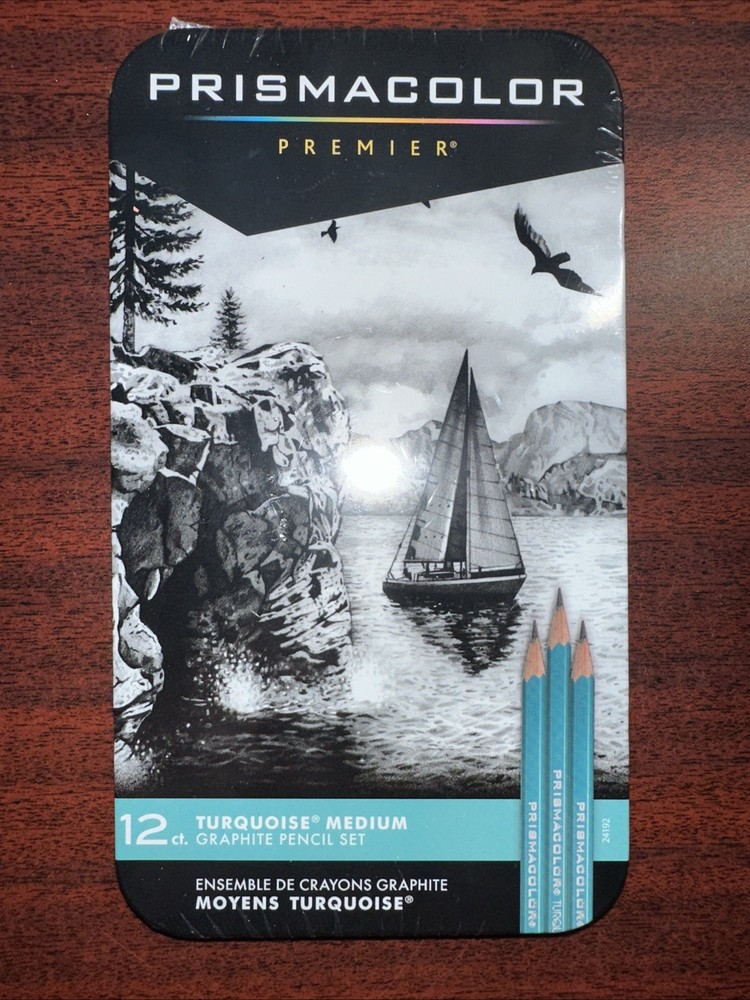 Prismacolor Premier TURQUOISE MEDIUM GRAPHITE PENCIL Set of 12 in TIN NEW!