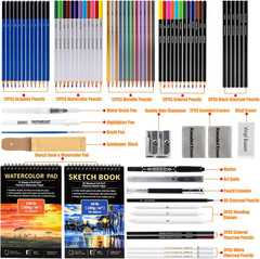 Art Supplies Drawing Pencils Set – 76 Pack Pro Sketching Kit with Sketchbook & W
