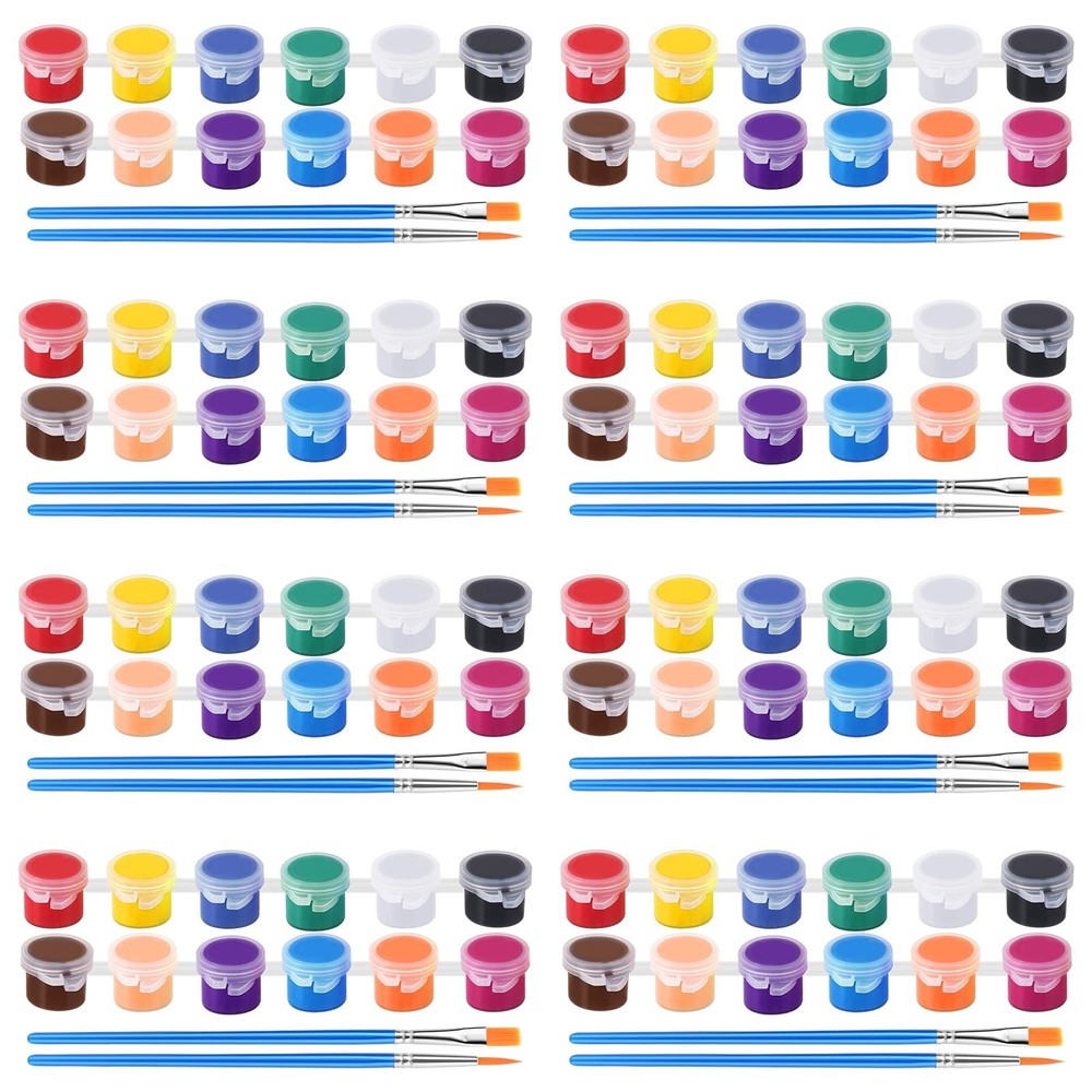 8 Pack Mini Acrylic Paint Set, 12 Colors Acrylic Paint Strips with 16 Brushes…