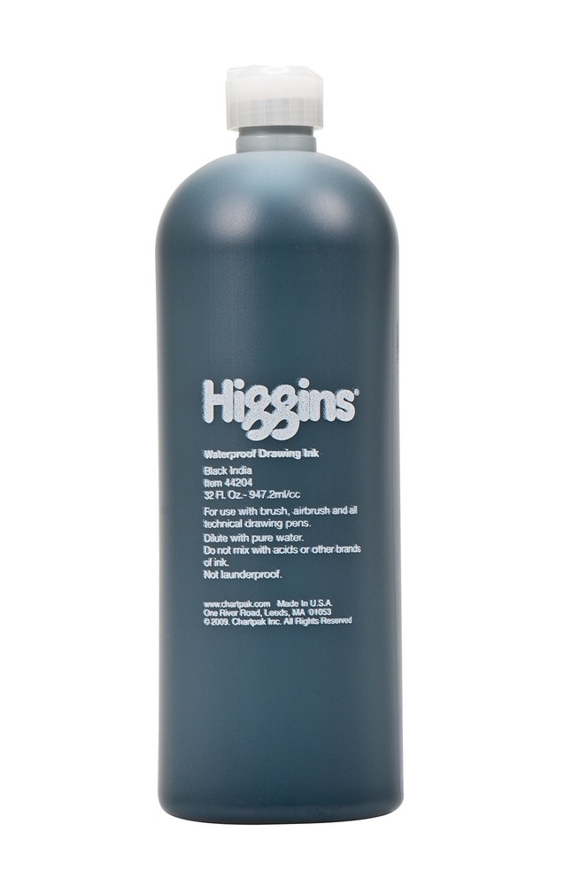 Higgins Black India Pigmented Drawing Ink, 32 Ounce Bottle (44204) 32 Ounces