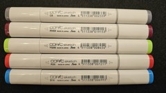 5 NEW SINGLE DUAL-TIPPED COPIC ALCOHOL MARKERS/COLORS: (B16, C6, RV69YG06, R35)