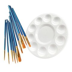 Paint Brushes Palette Set, 10pcs Nylon Hair Brushes and 1pcs Plastic Paint