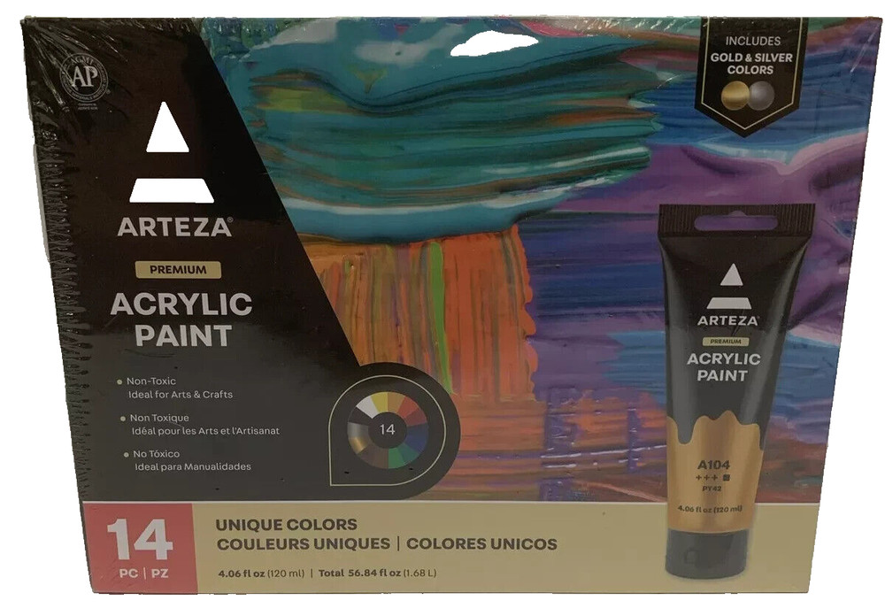 ARTEZA Premium Acrylic Paint, 14 Colors 4.06fl Oz (gold&silver) NEW!