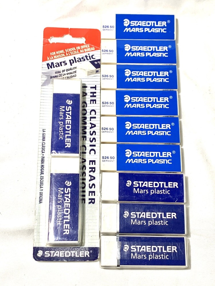 Lot of 11 Staedtler Mars Plastic Erasers #52650 White Erasers for Paper and Film