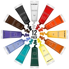 US Art Supply 12 Color 75 ml Acrylic Paint Tubes Draw Painting Artist Studio Set