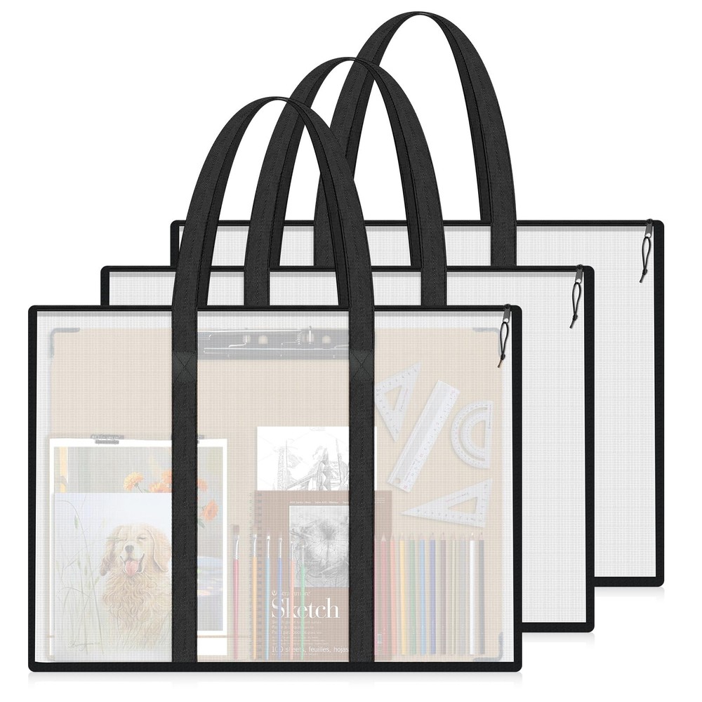 Art Portfolio Bags 3 Pack 19×25 Inch Mesh Storage Case Poster Artwork Organizer