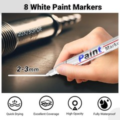 White Paint Pen Permanent Marker – 8 Pack White Markers, 2-3mm Tip, Waterproo…