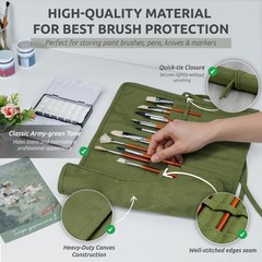 30-Slot Roll-Up Paint Brush Holder, Premium Canvas Brush Organizer for Artist…