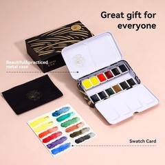 Artist Watercolor Paint Set,12 Vibrant Colors in Portable Box, Great Lightfastne