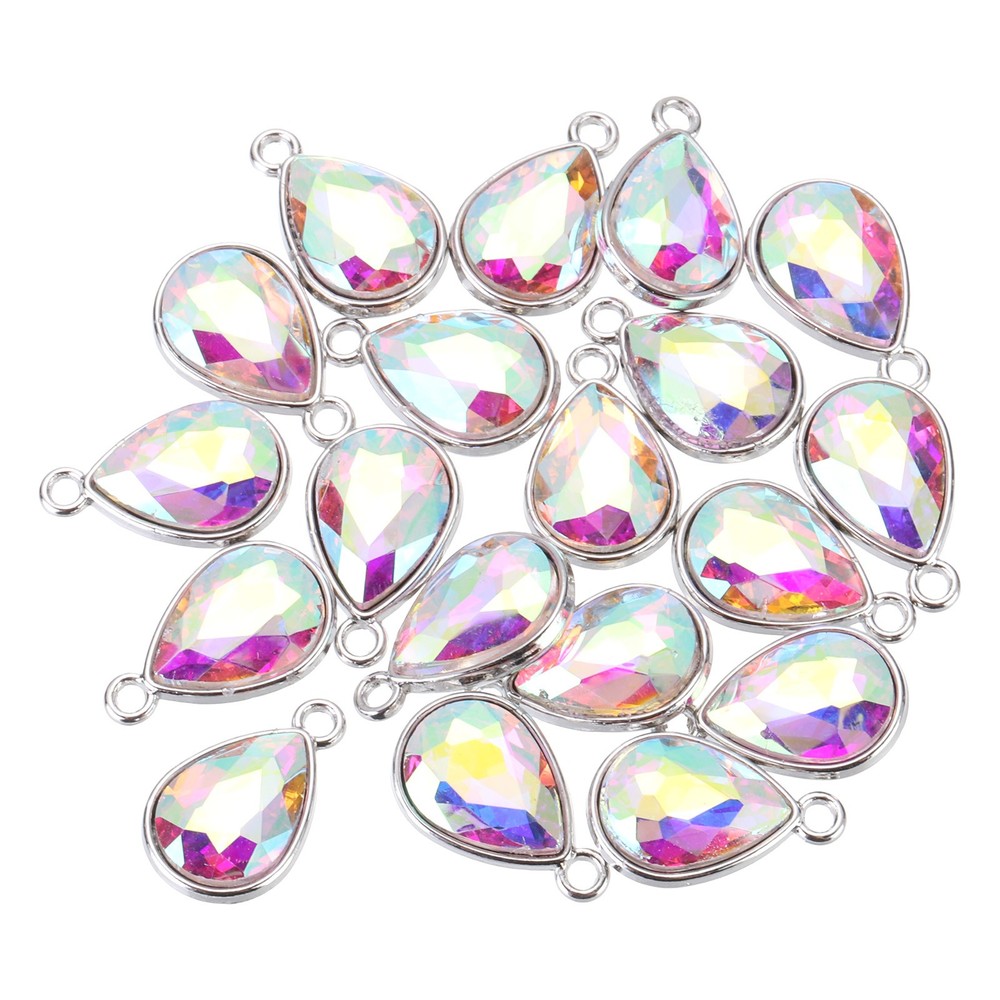 20PCS 12x20mm Alloy Glass Crystal Teardrop Charm Jewelry Making Charm
