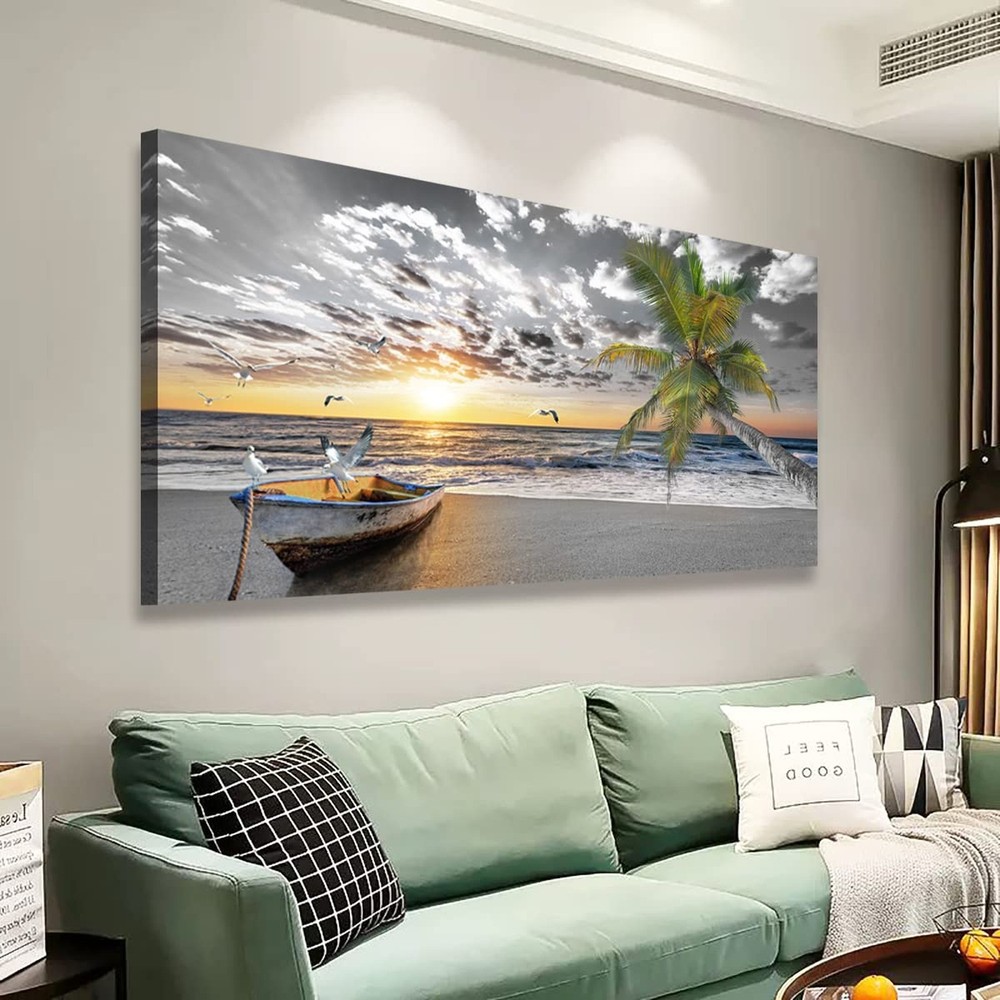 Canvas Wall Art Black and White Beach Palms Prints Paintings for Home Wall De…