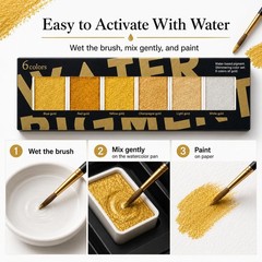 Japan keystone Golden Artistry Metallic Watercolor Paint Set, 6 Colors | Rich me