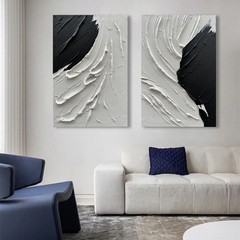 NANKAI Art 36×24 Inches Hand-Painted Thick Textured Black and White Minimalis…