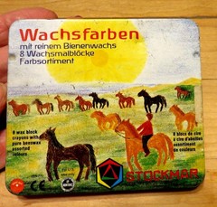Vtg Stockmar Wachsfarben Hinged Metal Tin w/8 Block Crayons Made In West Germany
